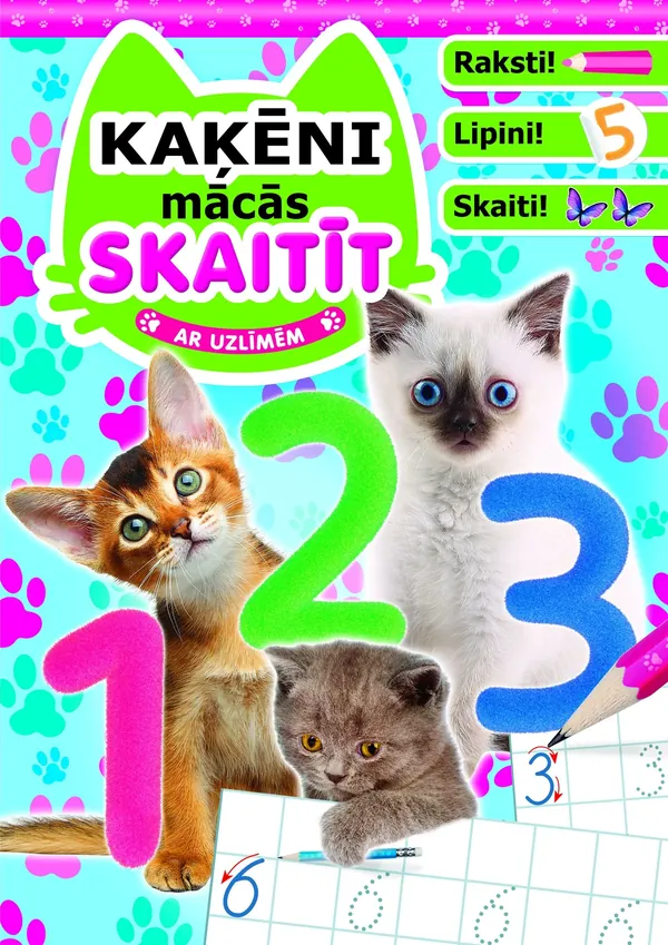 Kaķēni mācās skaitīt. Ar uzlīmēm