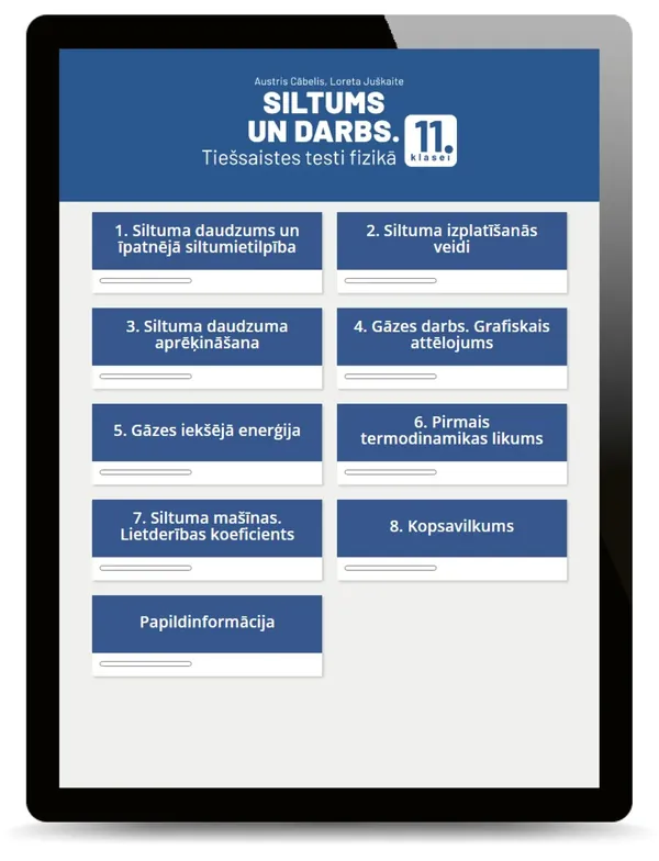 Siltums un darbs. Tiešsaistes testi fizikā 11. klasei